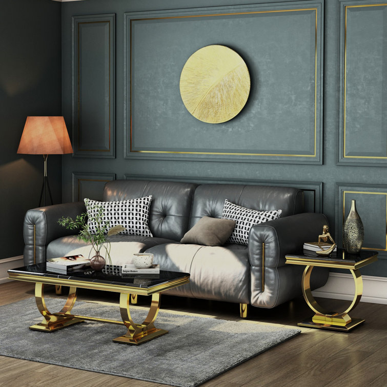 Everly Quinn 2 Piece White And Gold Living Room Table Set Wayfair